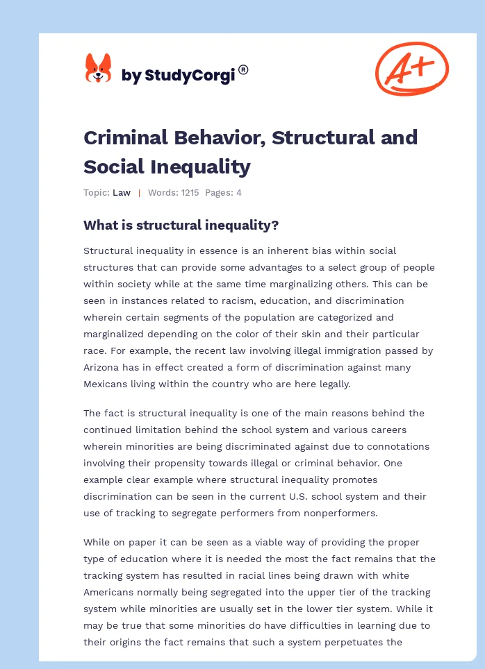 Criminal Behavior, Structural and Social Inequality. Page 1