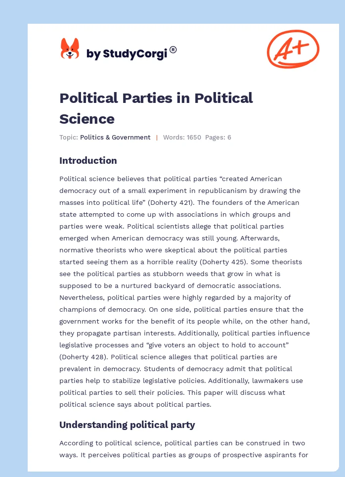 Political Parties in Political Science. Page 1