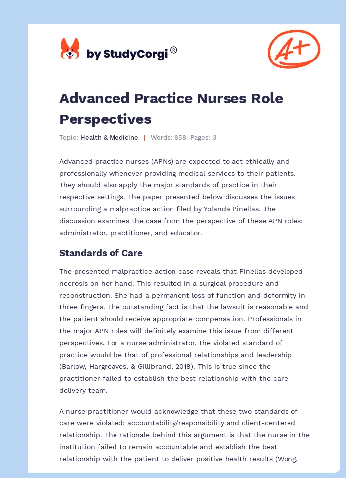 Advanced Practice Nurses Role Perspectives. Page 1