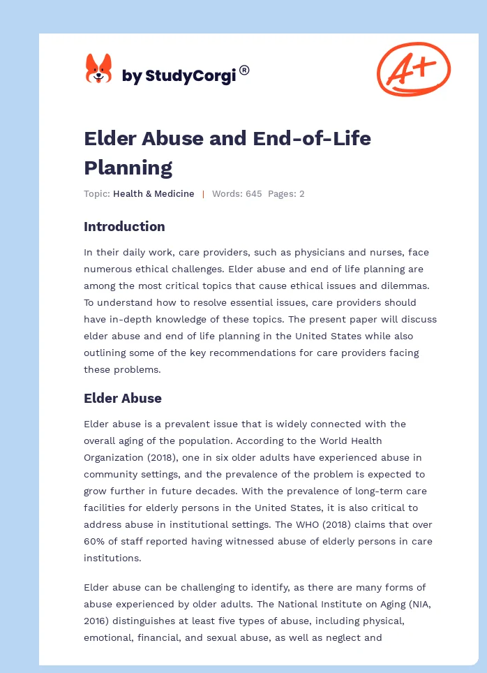 Elder Abuse and End-of-Life Planning. Page 1