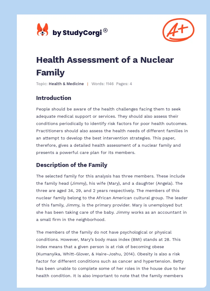 Health Assessment of a Nuclear Family. Page 1