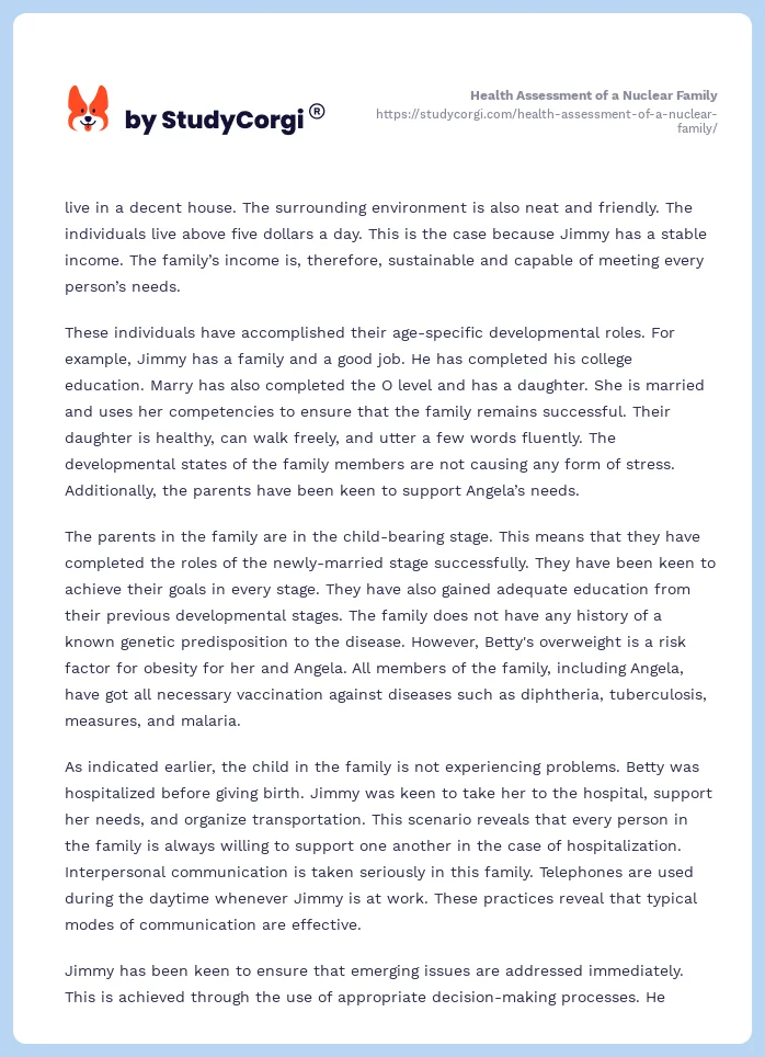 Health Assessment of a Nuclear Family. Page 2