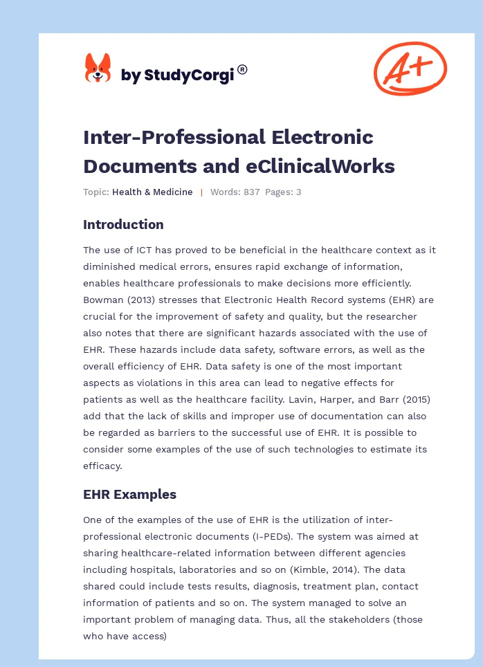 Inter-Professional Electronic Documents and eClinicalWorks. Page 1