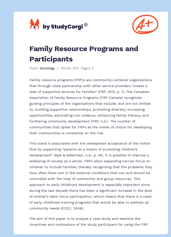 Family Resource Programs and Participants. Page 1