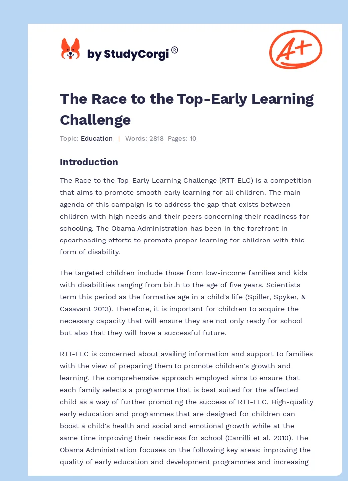 The Race to the Top-Early Learning Challenge. Page 1