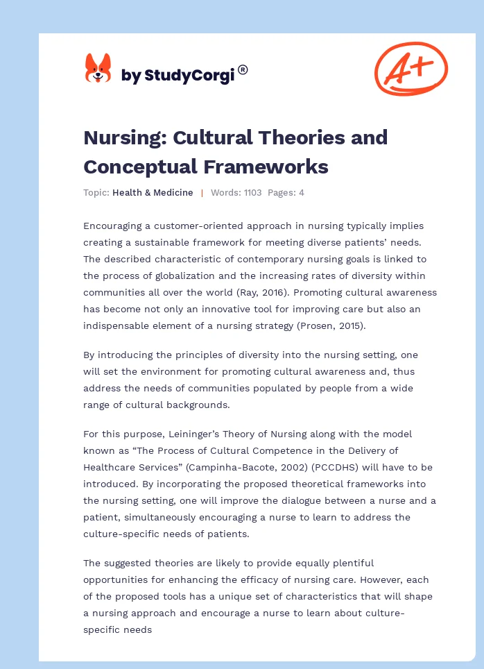 Nursing: Cultural Theories and Conceptual Frameworks. Page 1