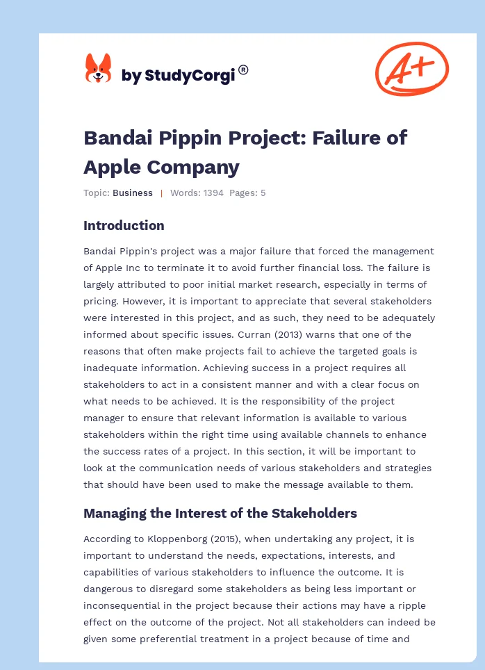Bandai Pippin Project: Failure of Apple Company. Page 1