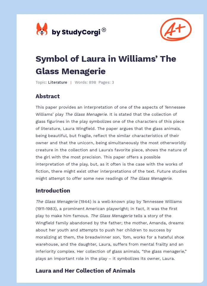 Symbol of Laura in Williams’ The Glass Menagerie. Page 1