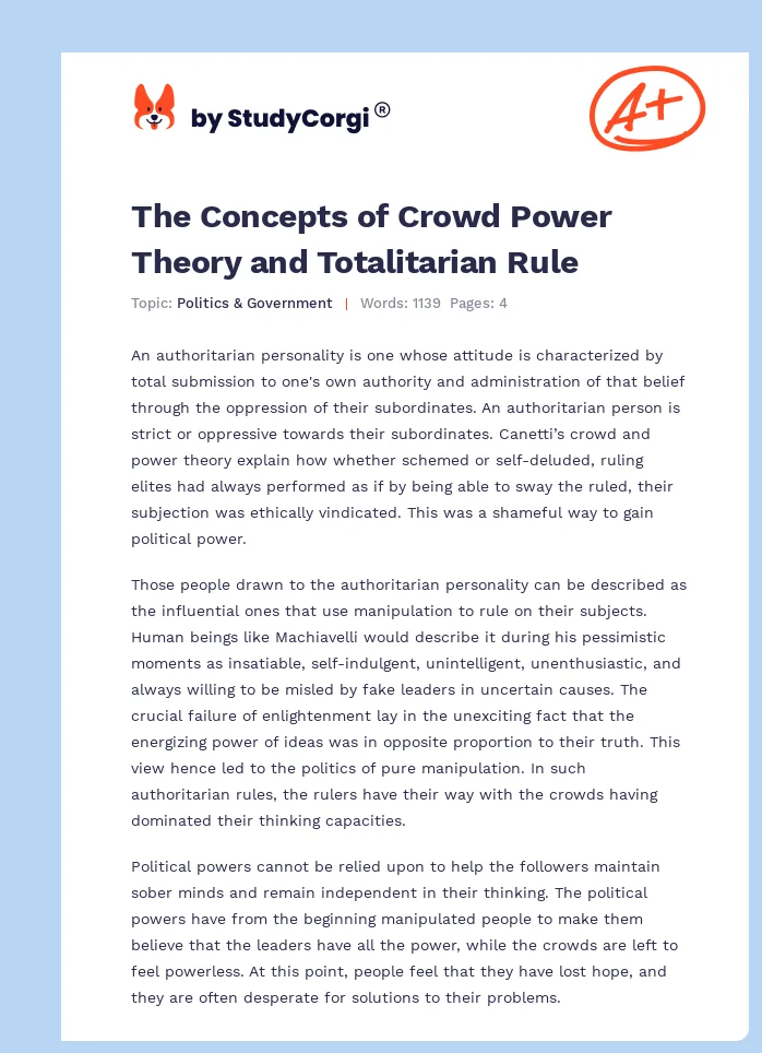 The Concepts of Crowd Power Theory and Totalitarian Rule. Page 1
