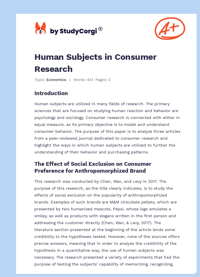 Human Subjects in Consumer Research. Page 1