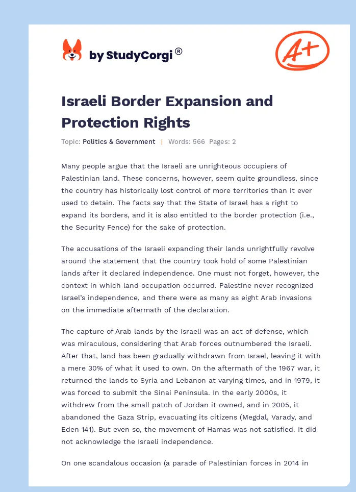 Israeli Border Expansion and Protection Rights. Page 1