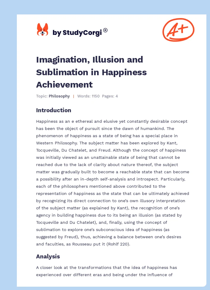 Imagination, Illusion and Sublimation in Happiness Achievement. Page 1