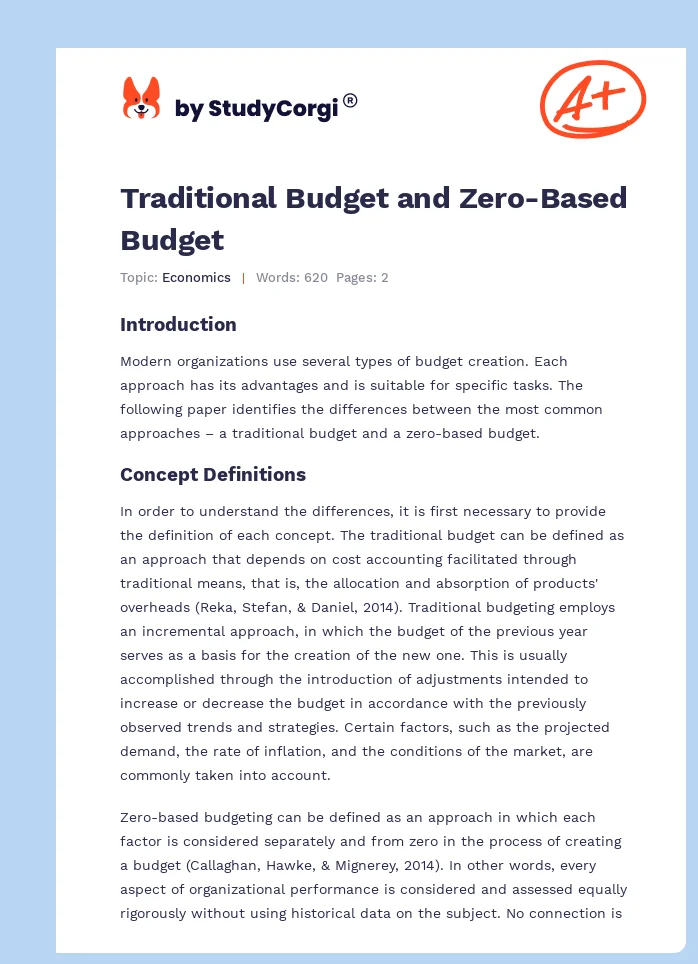Traditional Budget and Zero-Based Budget. Page 1