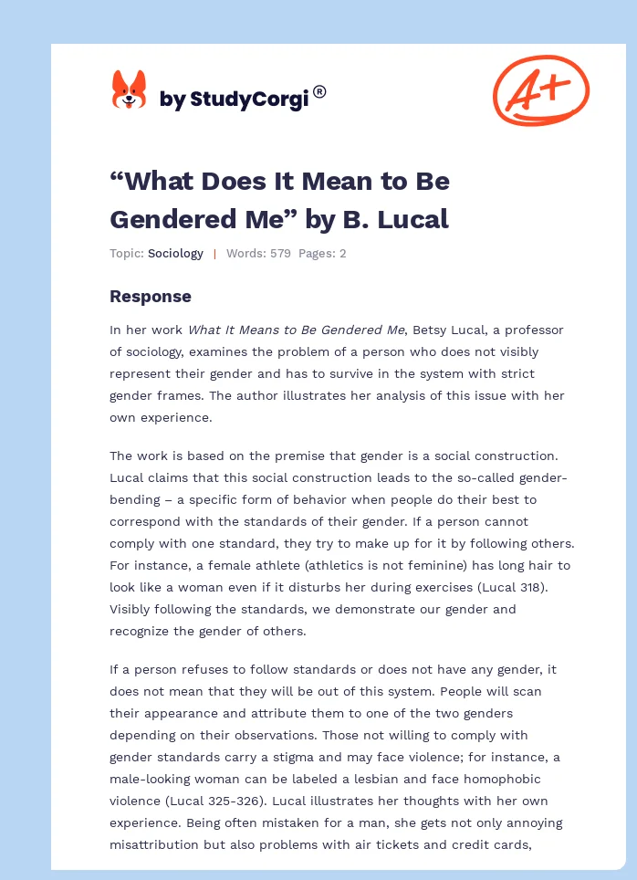 “What Does It Mean to Be Gendered Me” by B. Lucal. Page 1