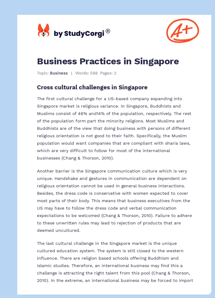 Business Practices in Singapore. Page 1