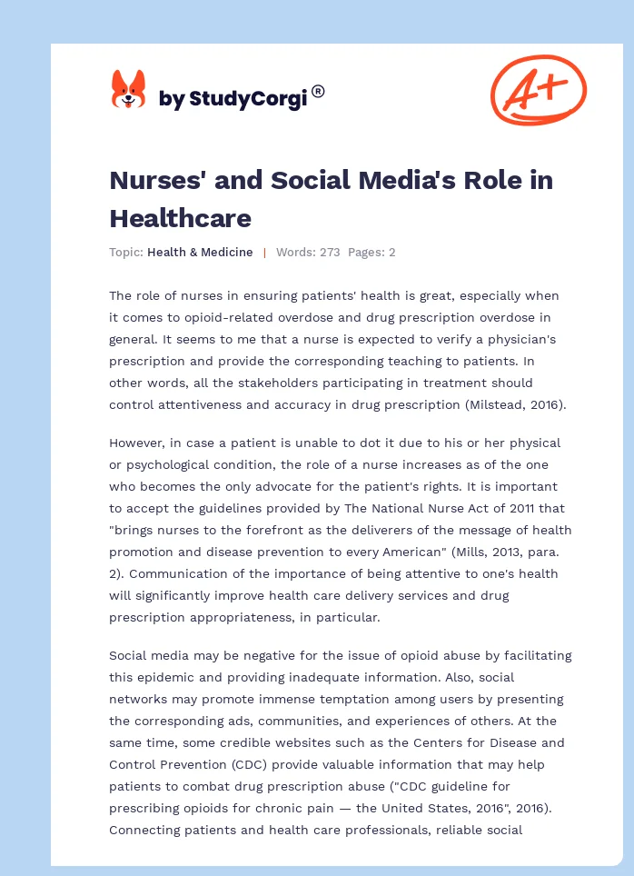 Nurses' and Social Media's Role in Healthcare. Page 1