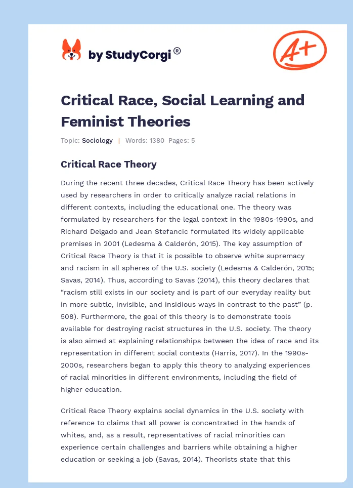Critical Race, Social Learning and Feminist Theories. Page 1