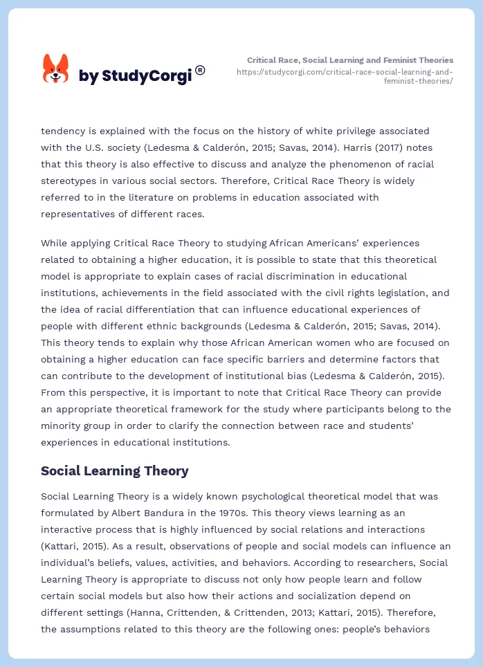 Critical Race, Social Learning and Feminist Theories. Page 2