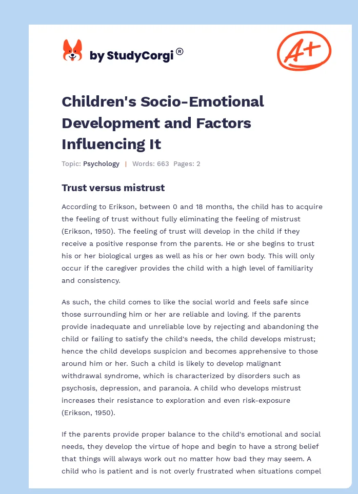 Children's Socio-Emotional Development and Factors Influencing It. Page 1