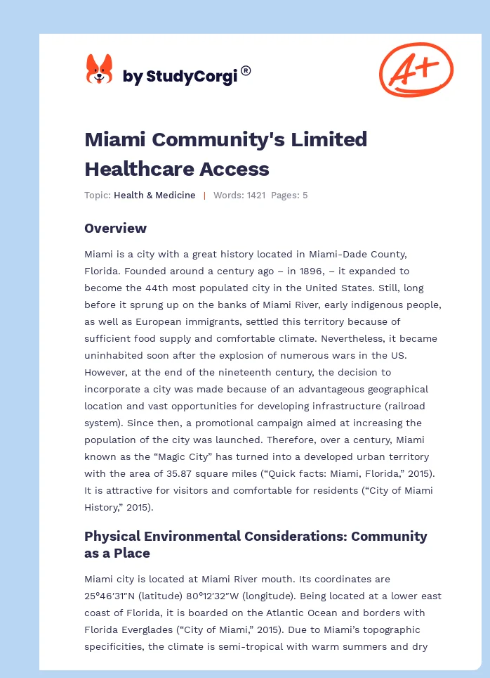 Miami Community's Limited Healthcare Access. Page 1