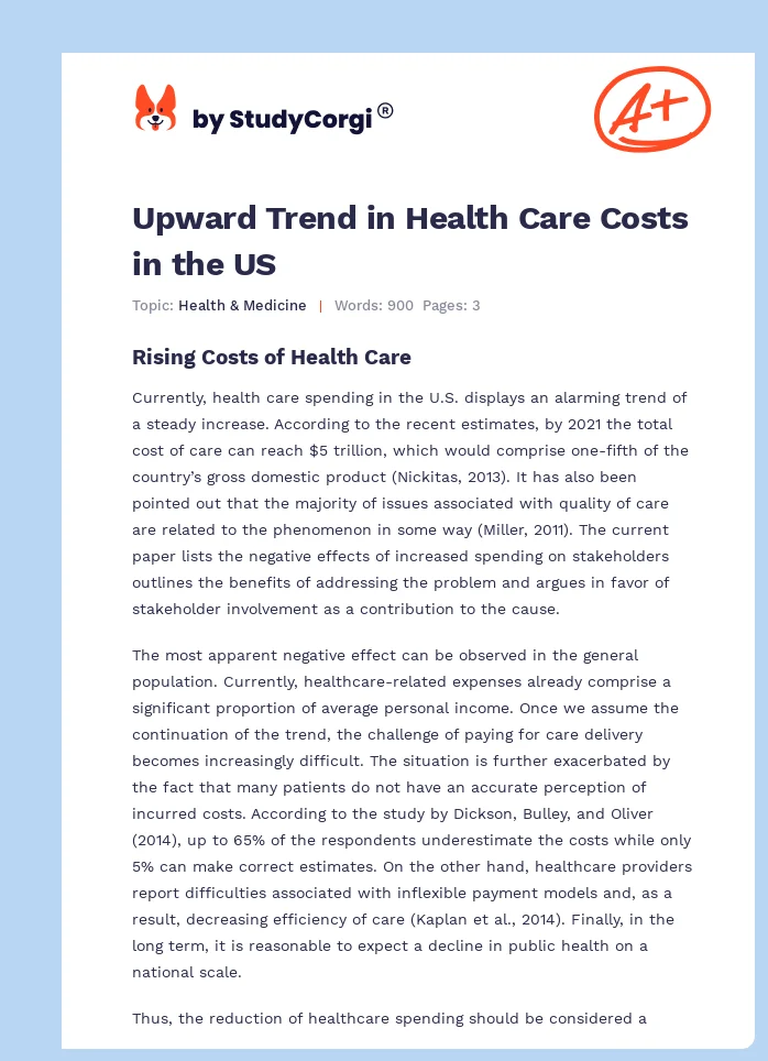 Upward Trend in Health Care Costs in the US. Page 1
