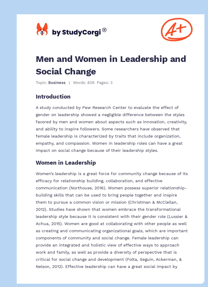 Men and Women in Leadership and Social Change. Page 1