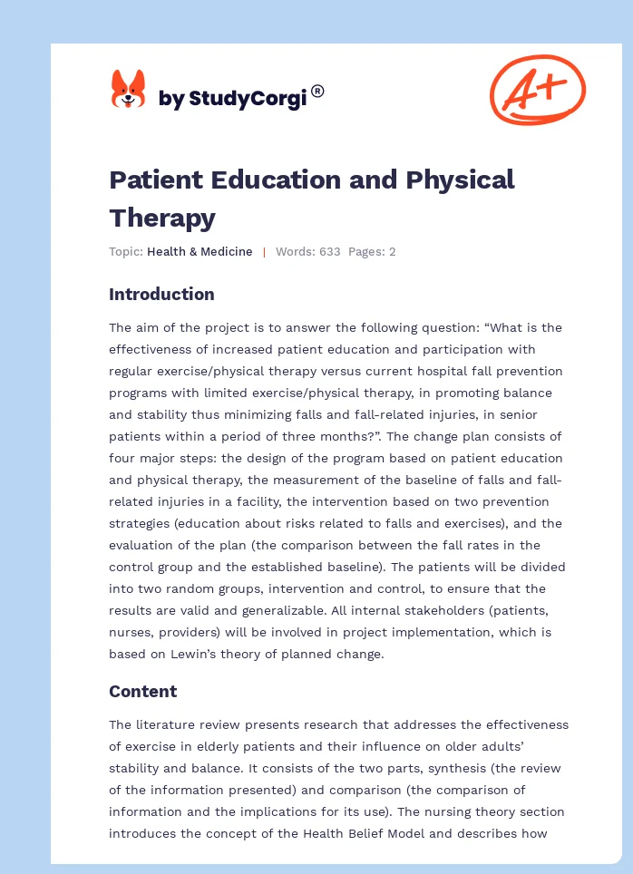 Patient Education and Physical Therapy. Page 1