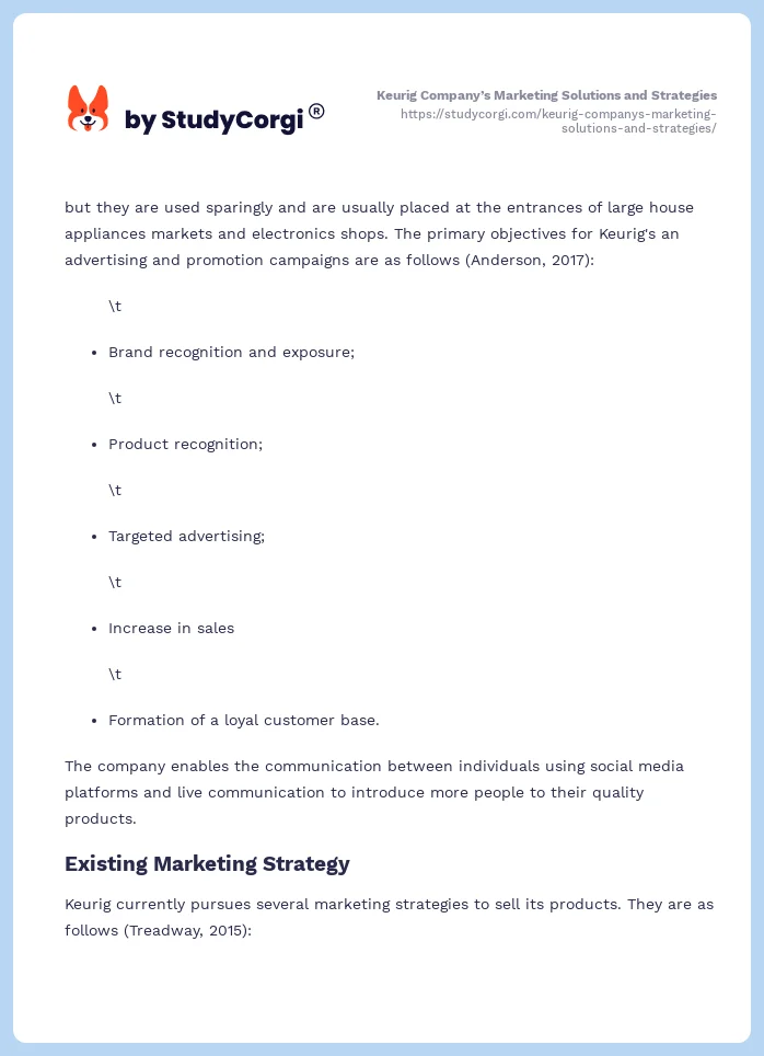 Keurig Company’s Marketing Solutions and Strategies. Page 2