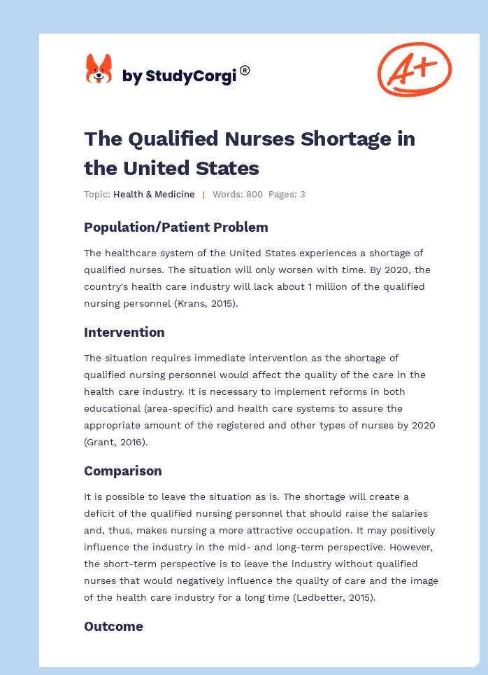 The Qualified Nurses Shortage in the United States. Page 1