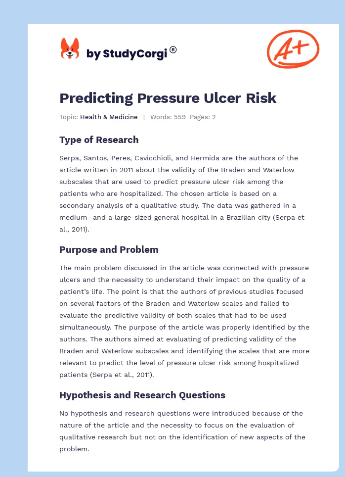 Predicting Pressure Ulcer Risk. Page 1