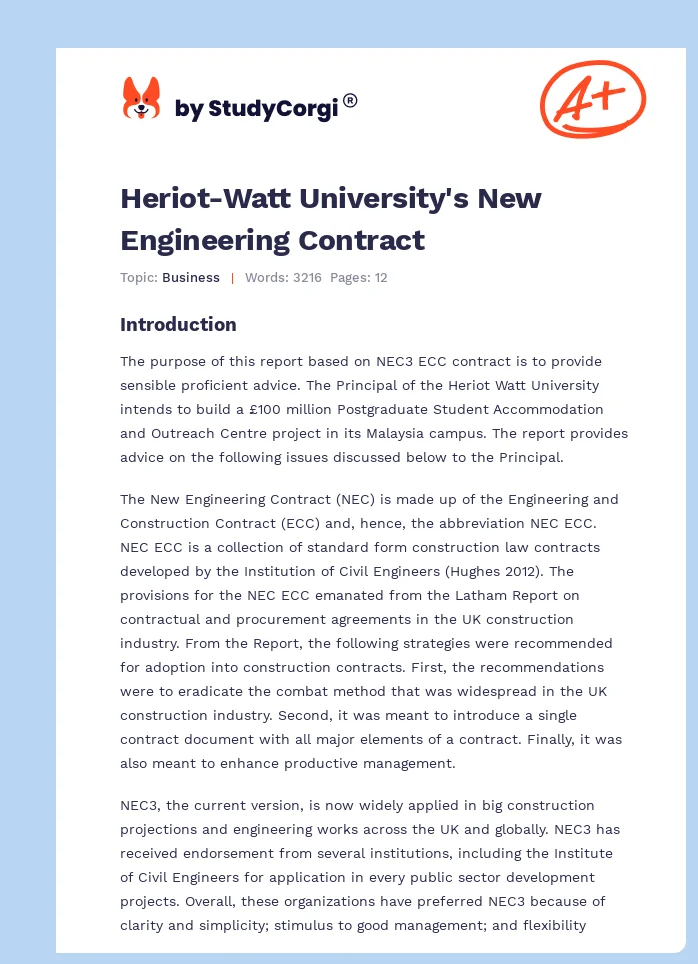 Heriot-Watt University's New Engineering Contract. Page 1