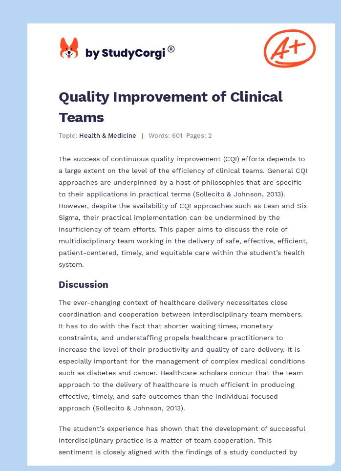 Quality Improvement of Clinical Teams. Page 1
