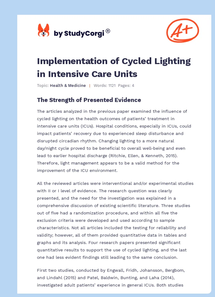 Implementation of Cycled Lighting in Intensive Care Units. Page 1
