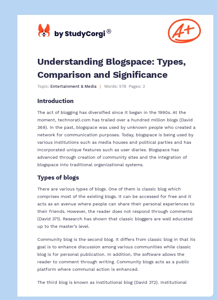 Understanding Blogspace: Types, Comparison and Significance. Page 1