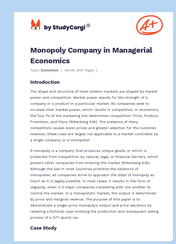 Monopoly Company in Managerial Economics. Page 1