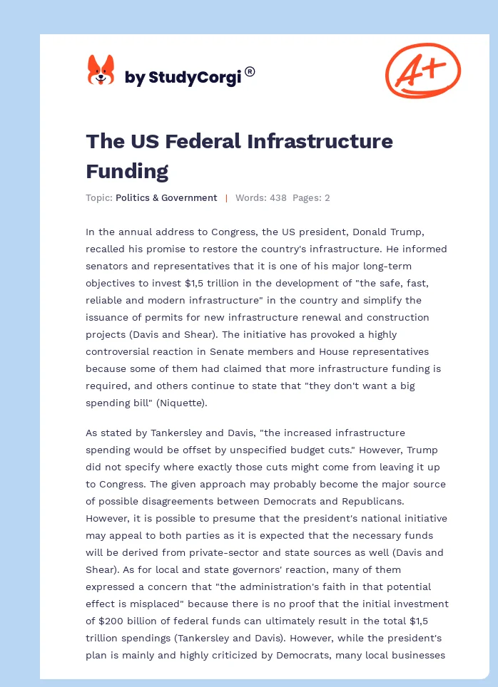The US Federal Infrastructure Funding. Page 1