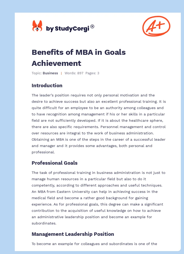Benefits of MBA in Goals Achievement. Page 1