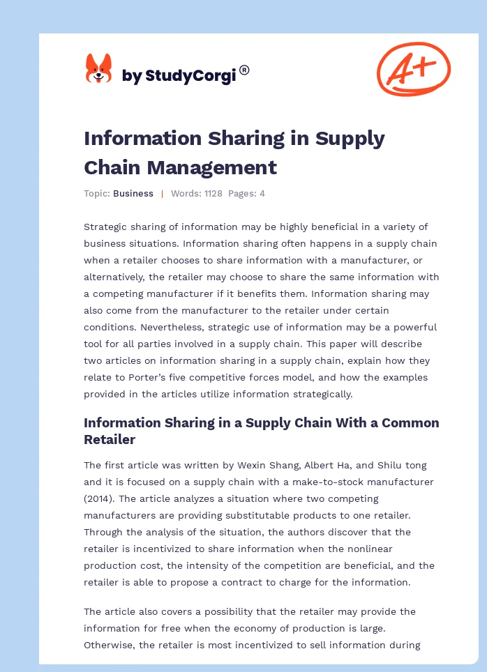 Information Sharing in Supply Chain Management. Page 1