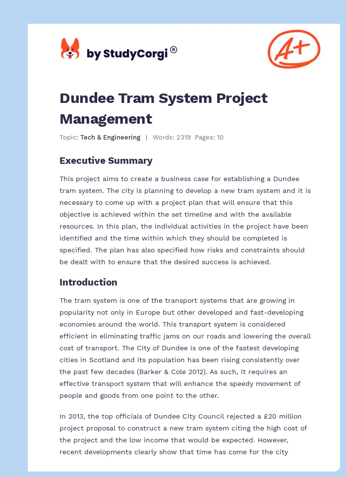 Dundee Tram System Project Management. Page 1