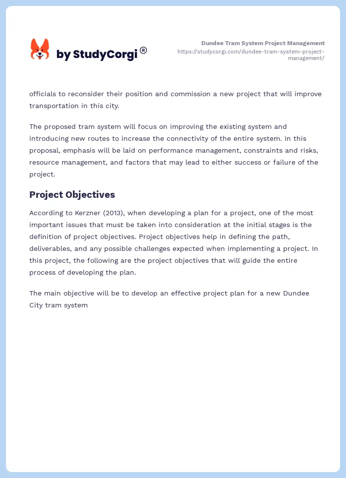 Dundee Tram System Project Management. Page 2