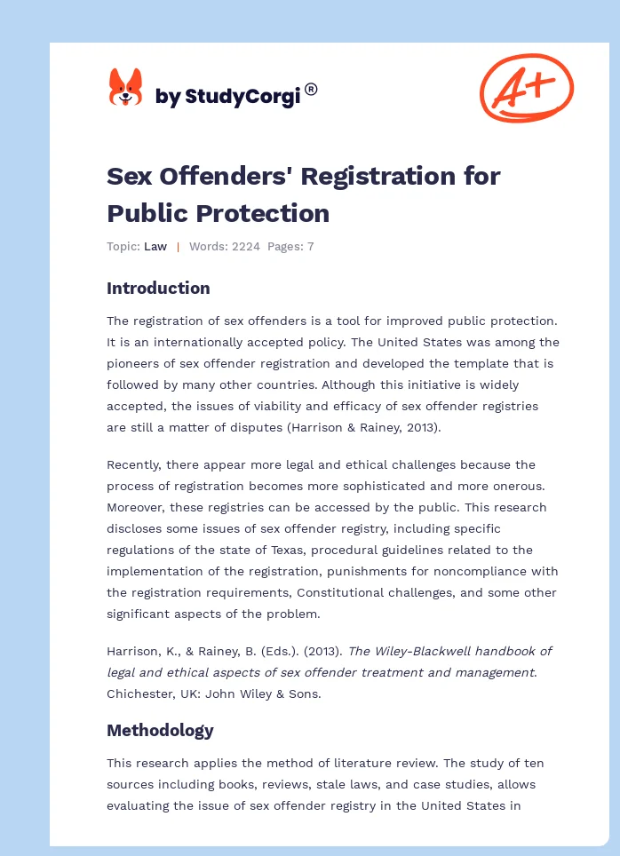 Sex Offenders' Registration for Public Protection. Page 1