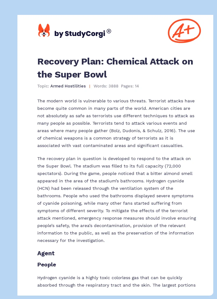 Recovery Plan: Chemical Attack on the Super Bowl. Page 1