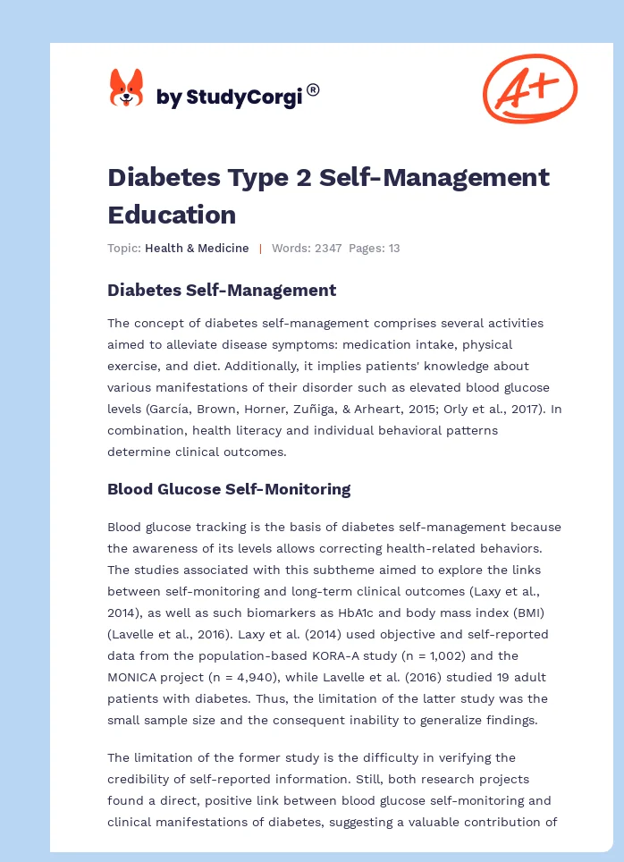 Diabetes Type 2 Self-Management Education. Page 1