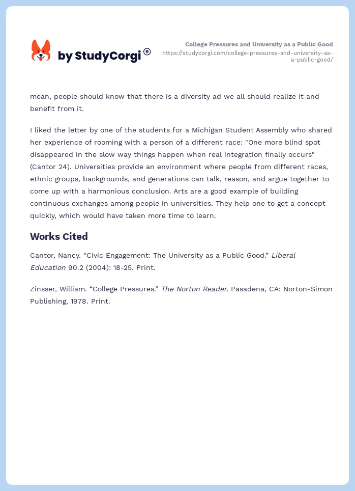 College Pressures and University as a Public Good. Page 2