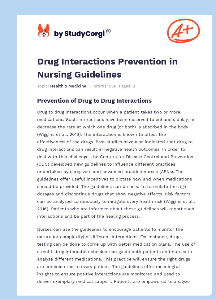 Drug Interactions Prevention in Nursing Guidelines. Page 1