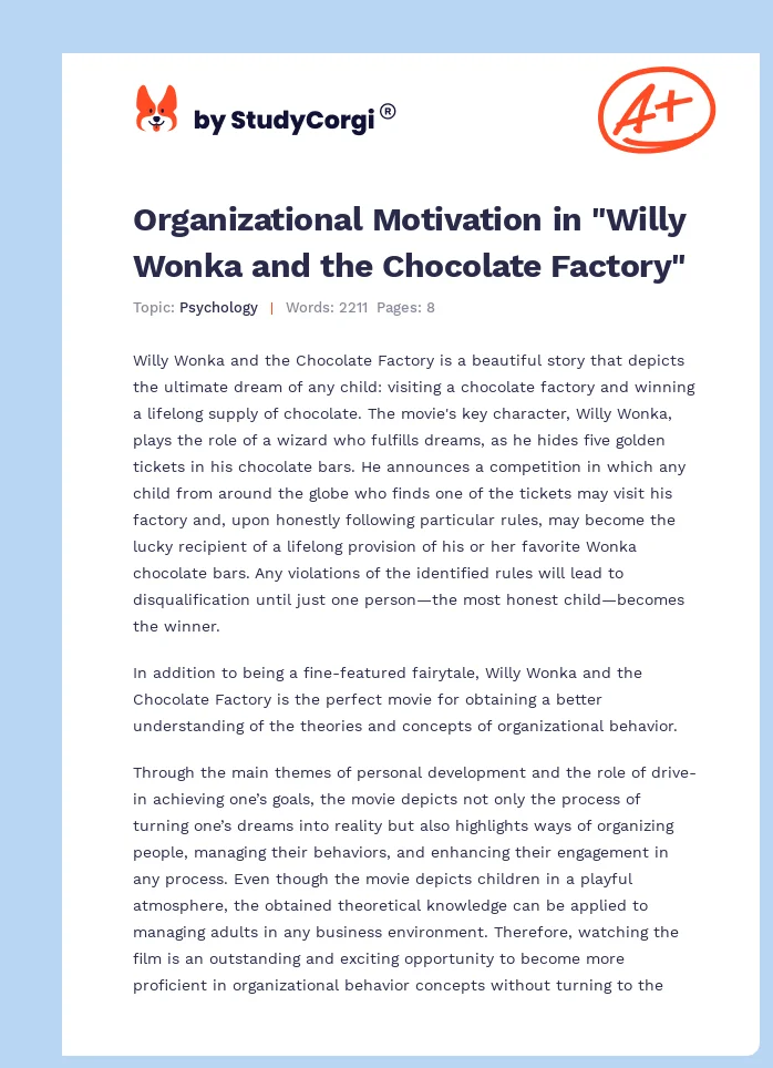 Organizational Motivation in "Willy Wonka and the Chocolate Factory". Page 1