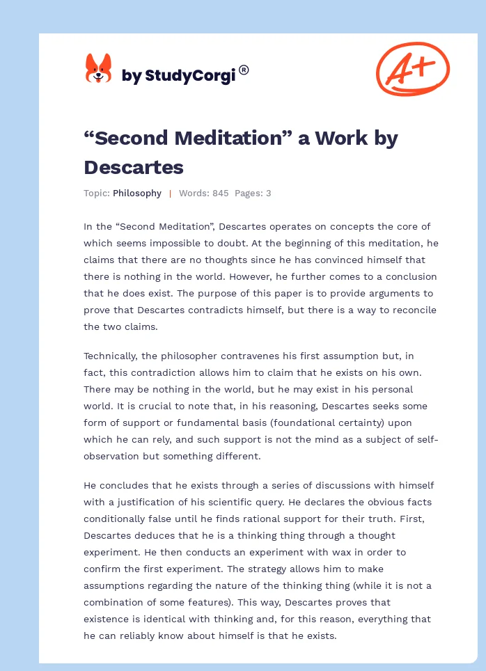 “Second Meditation” a Work by Descartes. Page 1
