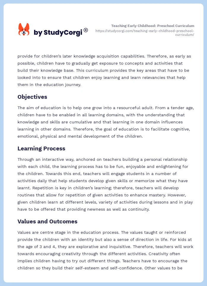 Teaching Early Childhood: Preschool Curriculum. Page 2