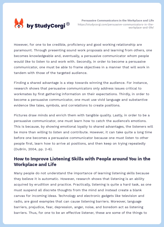 Persuasive Communicators in the Workplace and Life. Page 2