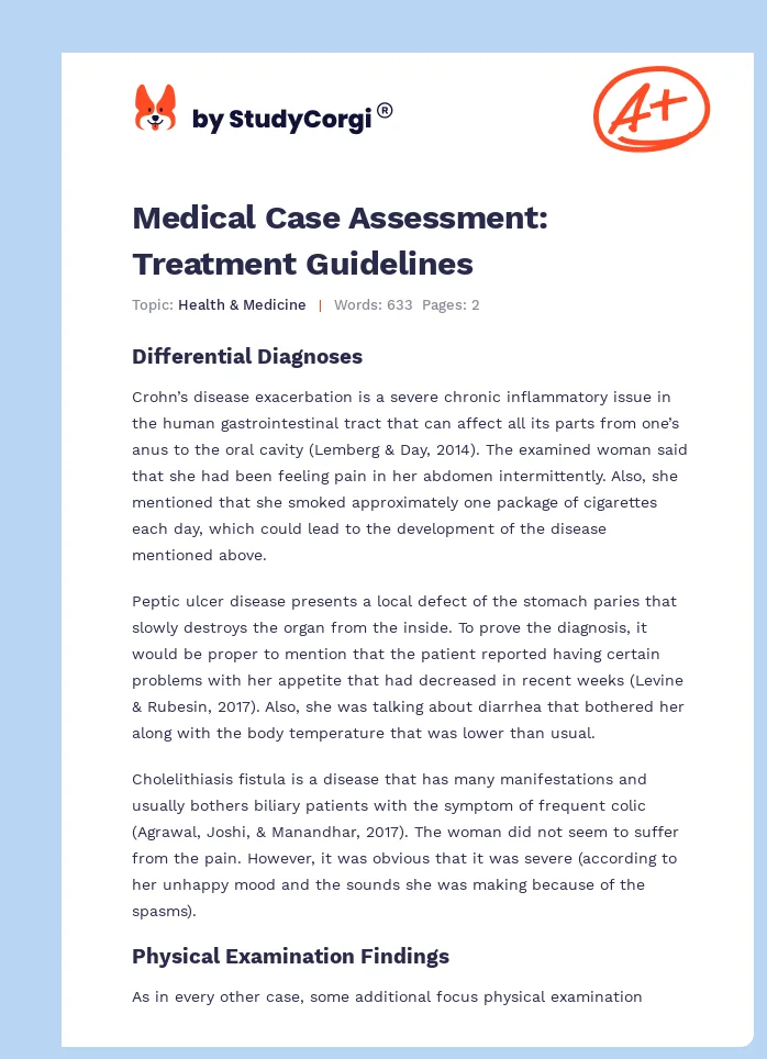 Medical Case Assessment: Treatment Guidelines. Page 1
